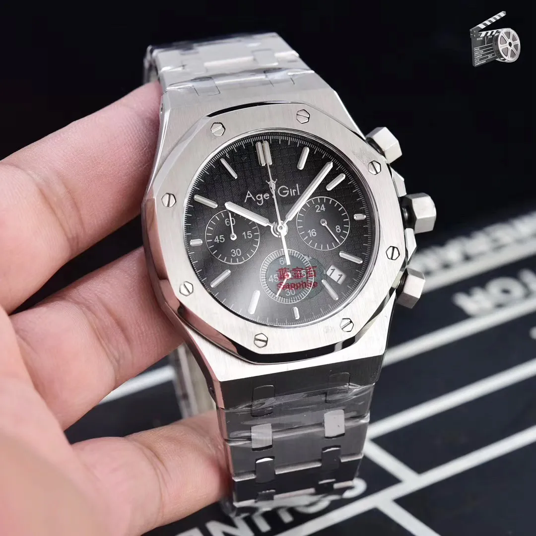 

Luxury Brand New Chronograph Men Stopwatch Silver Black White Grey Stainless Steel 904L Sapphire Crystal Big Watches 45mm AAA+