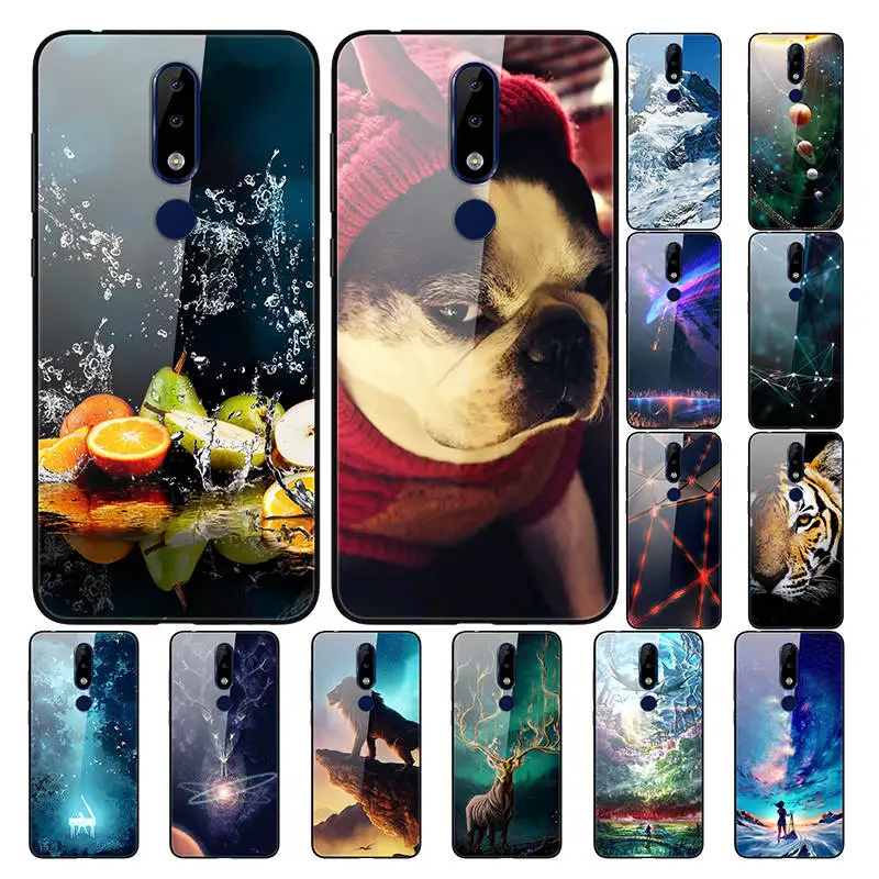 

Phone Cases For Nokia 5.1 Plus Tempered Glass Hard Back Cover For Nokia X5 5.1Plus Case Silicone Frame Cover Cool painted Skin