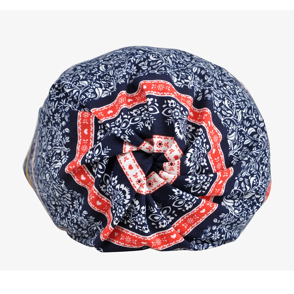 Women Ladies Stripe Slouchy Beanie Hat Flower Hats Multi-Use Elastic Soft Cap Neck Scarf