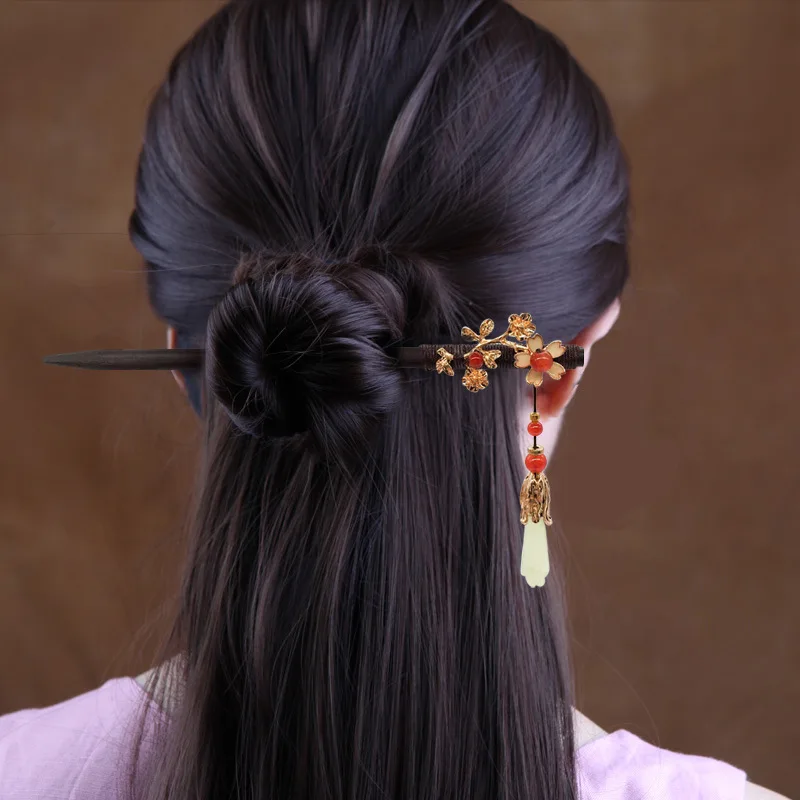Hair Stick Jewelry Accessories Handmade Luxury Flower Hairpins Hair Sticks Vintage Wood Chinese Hair Stick Pins For Women Ornaments Head Jewelry