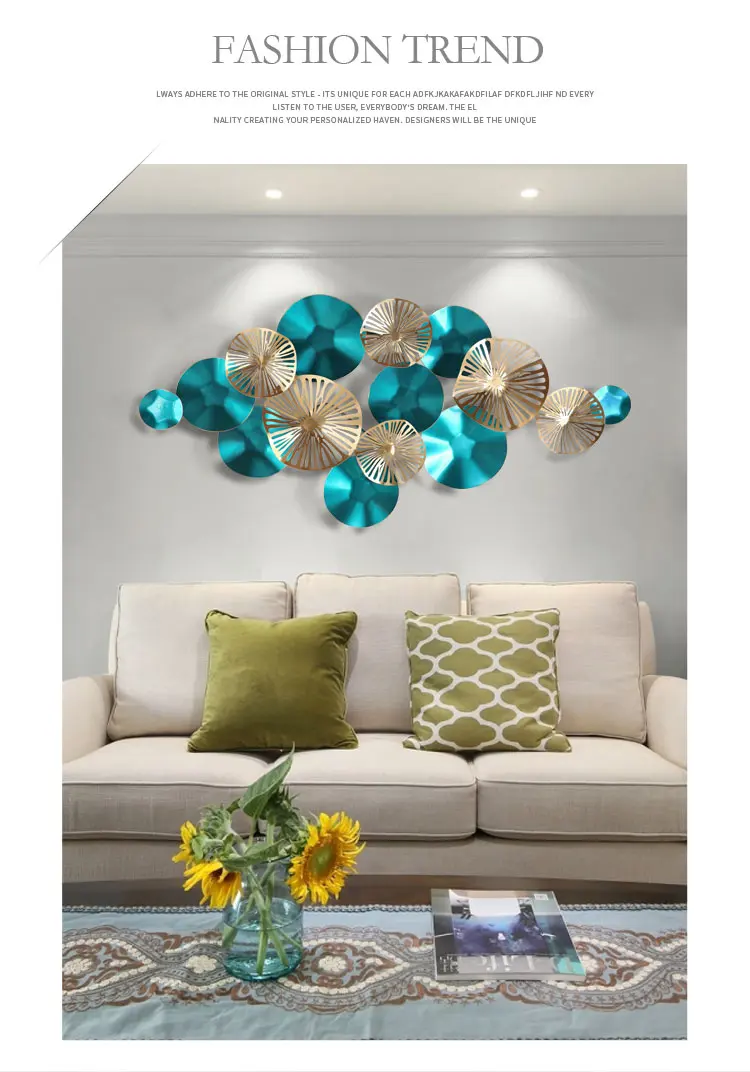 New Chinese 3D Stereo Lotus Leaf Art Wrought Iron Wall Hanging Wall Decoration Crafts Home Livingroom Sofa Background Ormaments