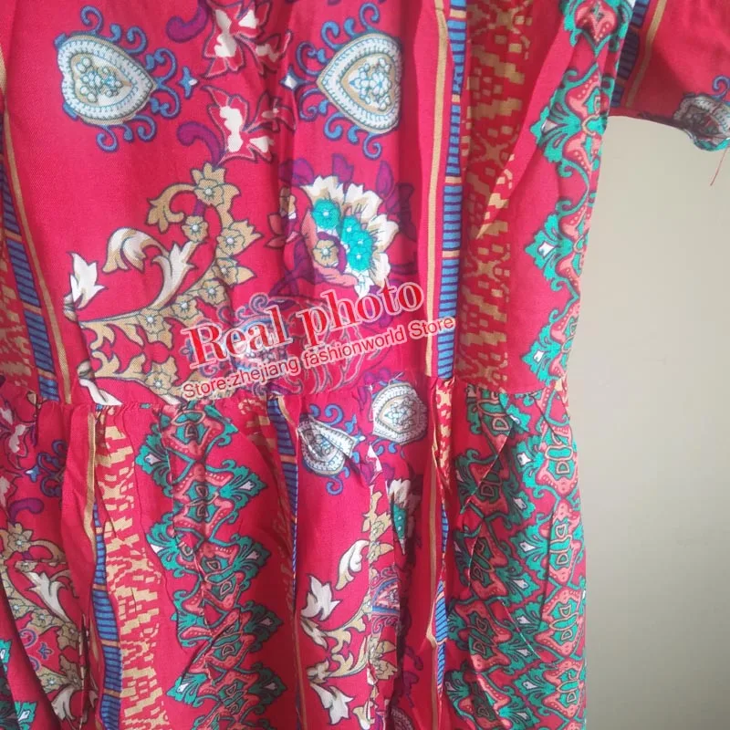 QZ189 Новое богемное модное плиссированное платье с цветочным принтом и v-образным вырезом спереди, с коротким рукавом, женское вискозное пляжное платье Vestidos