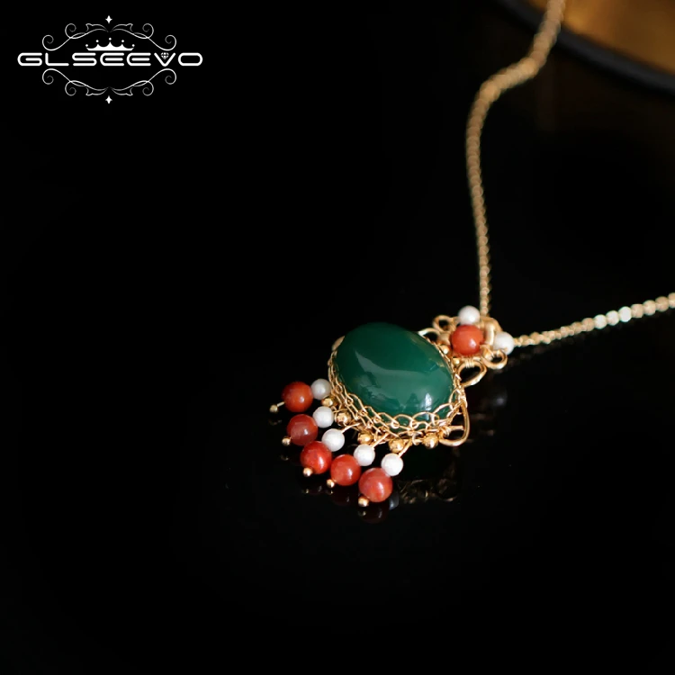 

GLSEEVO Natural Agate Pendant Necklace For Women Wife Girls Gifts Handmade Jewellery Collares De Moda 2019 GN0147