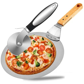 

Metal Pizza Peel, Stainless Steel Pizza Peel with Pizza Cutter Wheel,Wooden Handle, 10 inch x 10 inch Blade, Good Helper