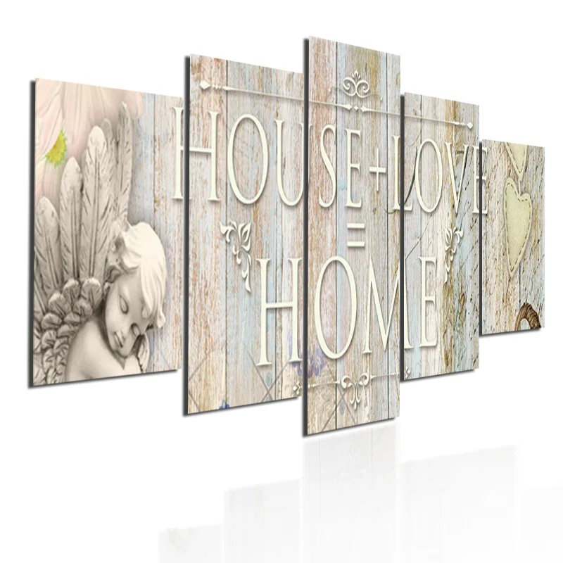 

Letter House Plus Love Equal Home Canvas Painting Wall Art Picture Modular HD Printed 5 Panel Poster Living Room Decoration