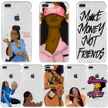Haz dinero sin amigos Kash Afro negro chica Fundas funda para iPhone x XR XS Max 8 7 6s Plus estuche de silicona transparente Coque