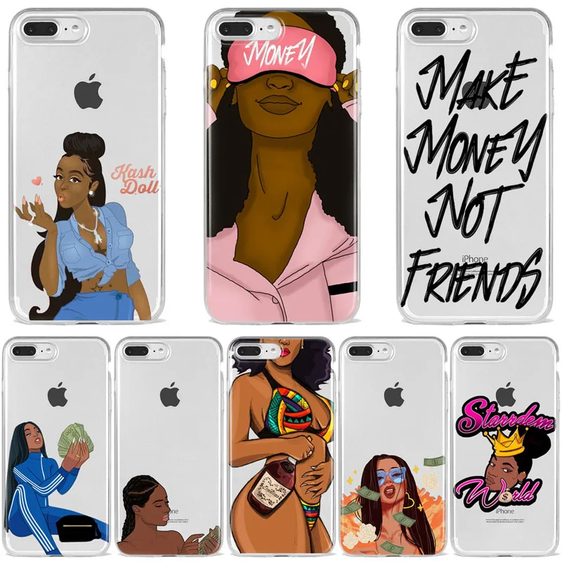 Чехлы для телефона MAKE MONEY Not Friends Kash Afro Black Girl прозрачный силиконовый чехол iPhone X XR XS