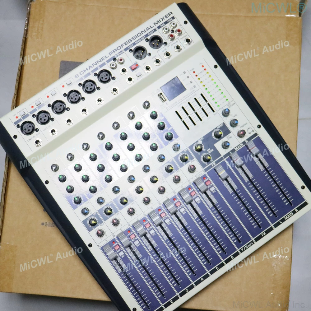 

M2400 MiCWL 8 Input Mixing Console 2 Channel Digital Power Mixer 2400 Watts Amplifier LED Bluetooth USB 48V Phantom Switch