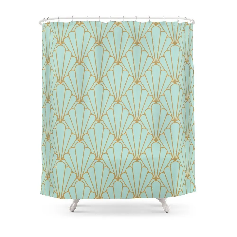 Art Deco Series Mint Green Shower Curtain Mat Polyester Fabric Bathroom