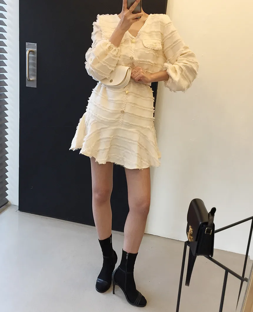 SHENGPALAE, новое весеннее поступление, v-образный ворот, оборки, Vestidos, женское платье с длинными рукавами, корейская мода, свободное женское платье 5D199