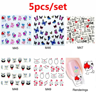 Color 8 5 шт./компл. украшения для ногтей Nail Art Стикеры комплект смешанный дизайн с блестками с изображениями цветов и животных, переводка, украшение для ногтей, инструмент для маникюра - Цвет: Color 8