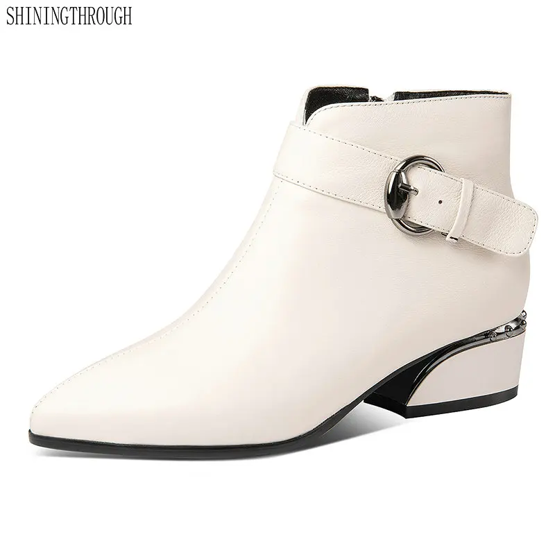 

Genuine Leather Women Ankle Boots med heels ladies dress Boots Big Size 42 casual Shoes Woman med heels Short Boots