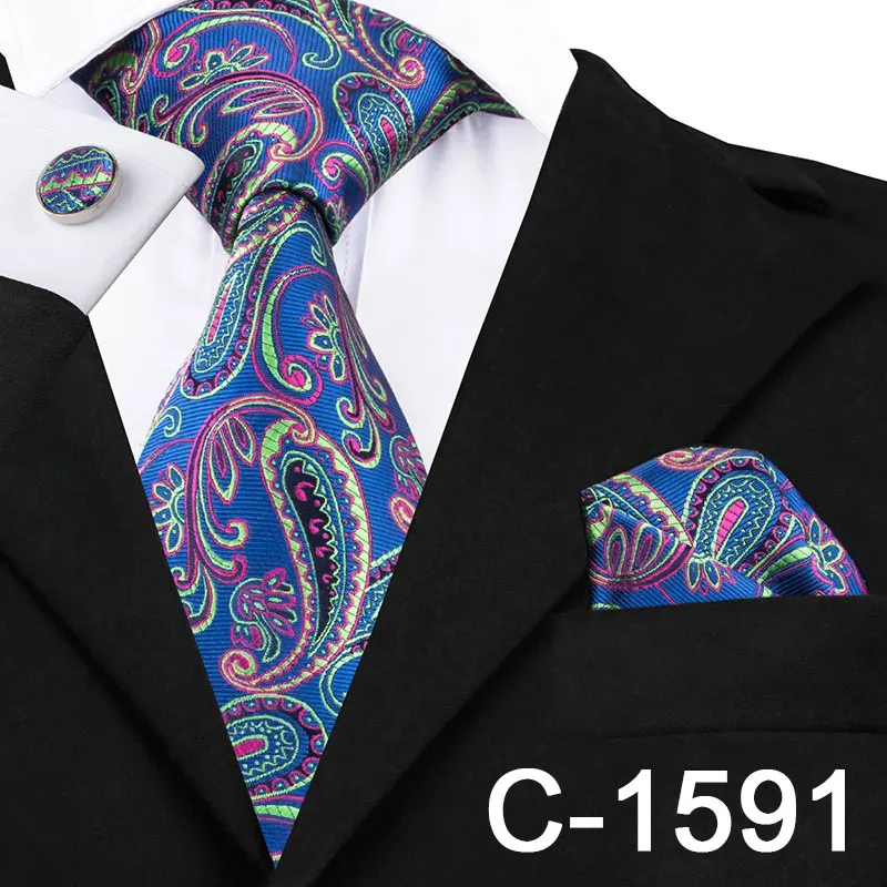 C-1591 Hi-Tie Мужской Шелковый галстук синие галстуки в клетку клетчатый комплект шейных платков носовой платок запонки для бизнеса Свадебный дизайнерский галстук - Цвет: C-1591