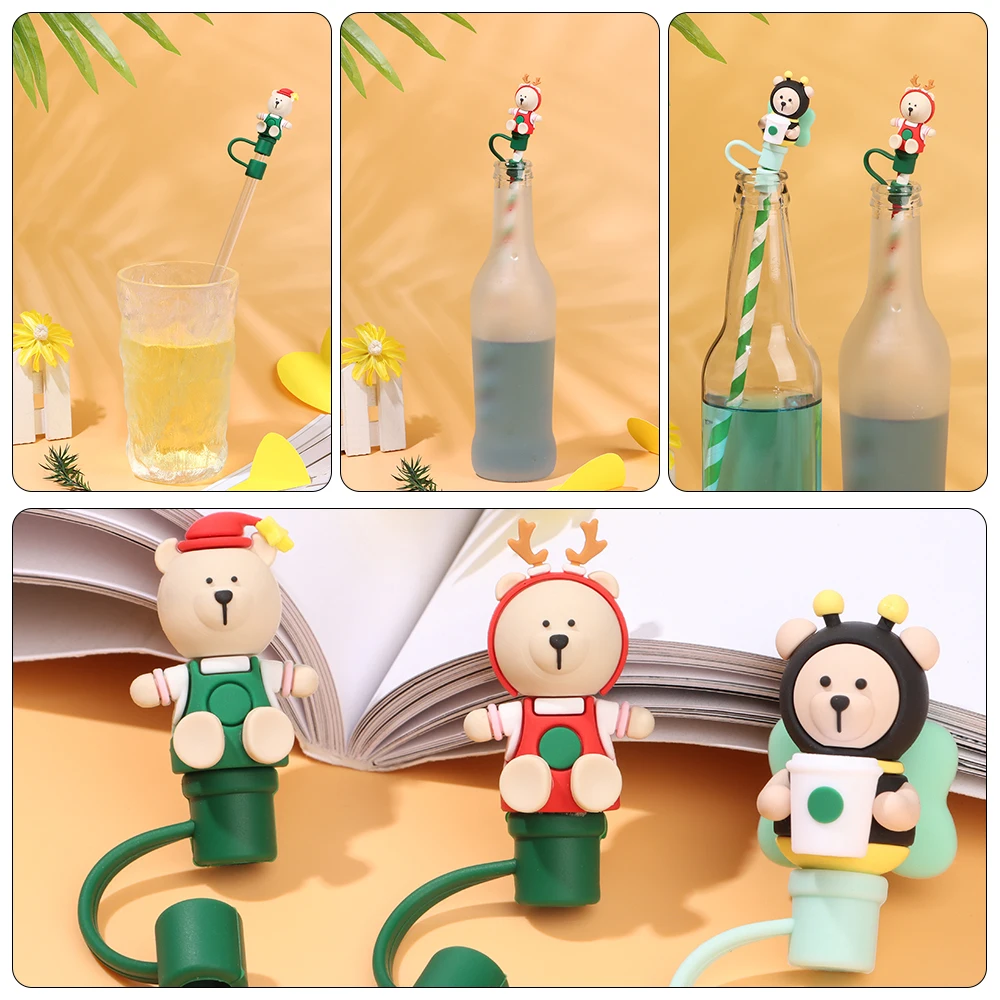 1pc Cute Silicone Straw Cover For Drinking In Kitchen