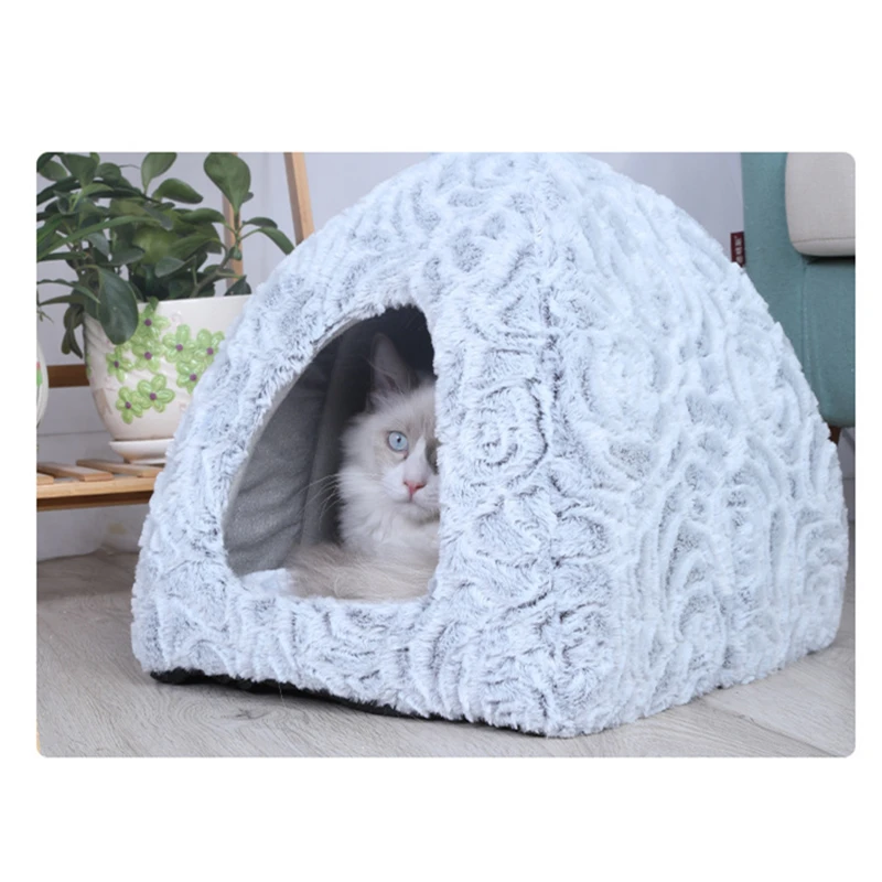 Brand New Cat Warm Cave Lovely Bow Design Puppy Winter Bed House Kennel Fleece Cats House for cat Soft Nest For Small Medium Pet