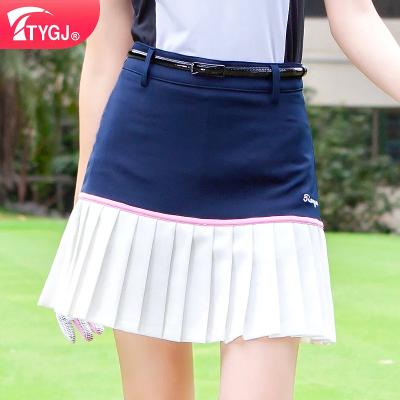 TTYGJ Girls Pleated Skirts Golf Wear Ladies Polyester Tennis Sportwear Mini Skirt Navy Blue with White Sport Golf Wear for Women