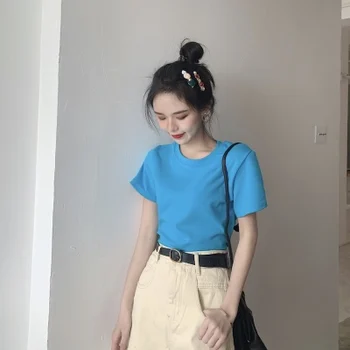 

P073 Solid color t-shirt women's 2020 summer new