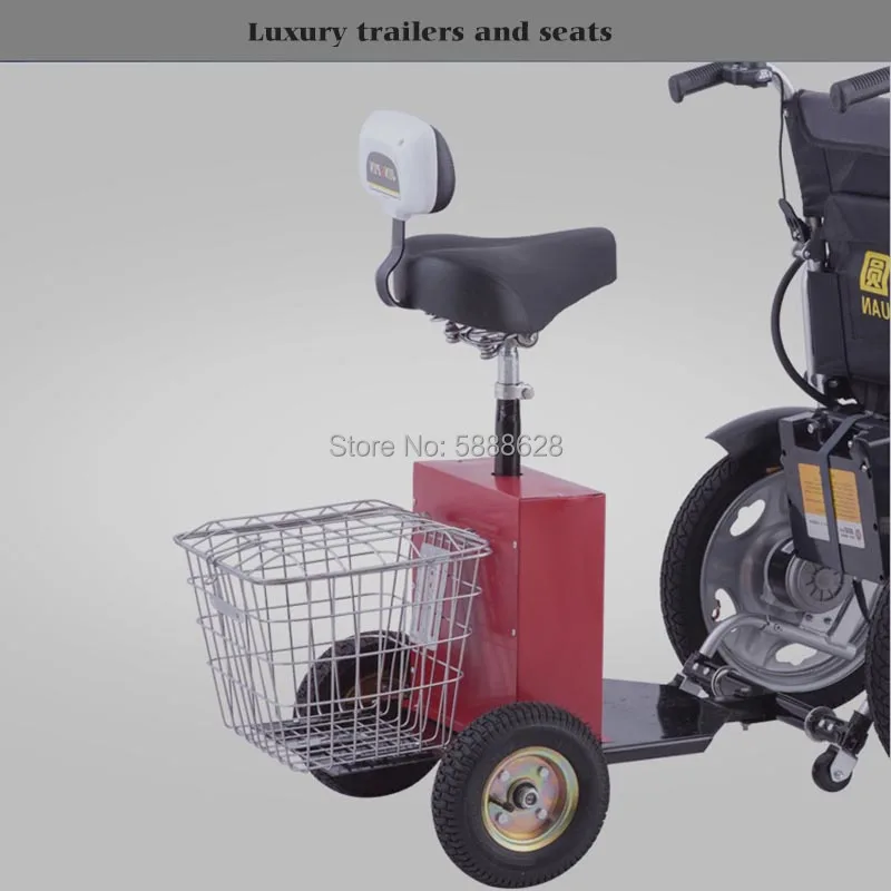 Free Shipping Electric Wheelchair Companion Trailer with Seat and Basket 3