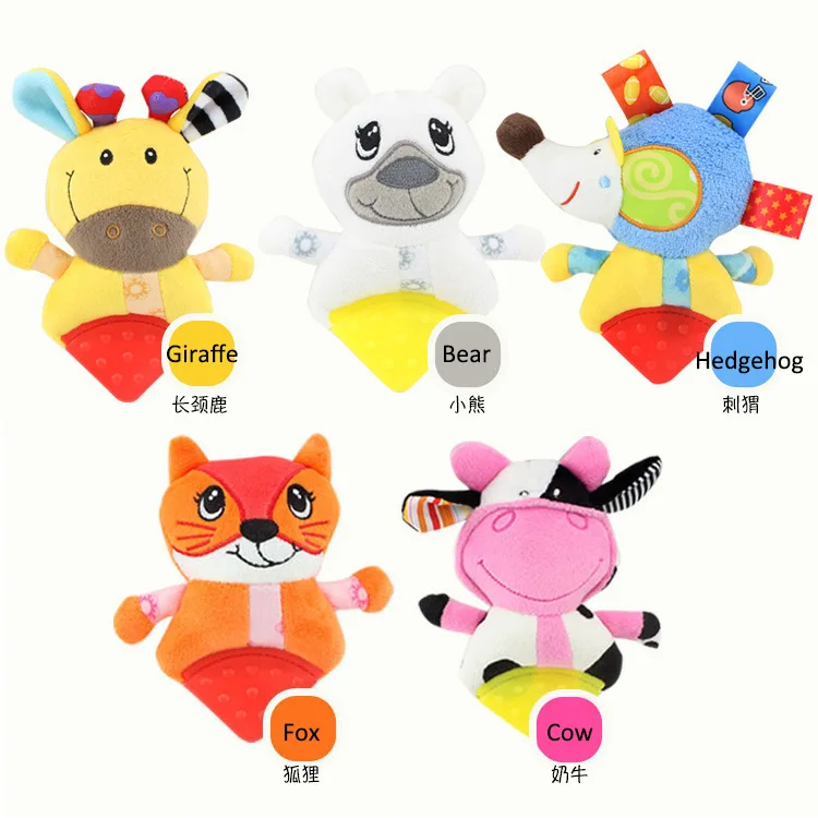 Baby Cute Cartoon Animal Gum Hang Ring Baby Kid Molars Toys Baby Plush Toys New Infant Stuffed Toys For Baby 0-12 Month
