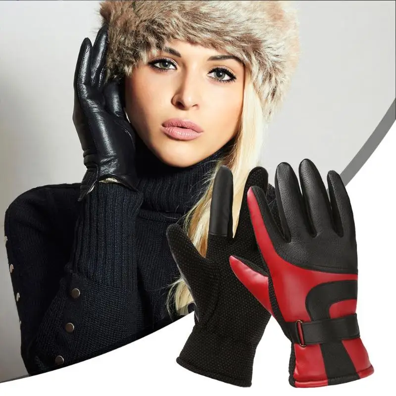 Durable Gloves Portable Delicate Design Thickened Fleece Driving Gloves Touch Screen Leather Riding Cycling Warm Gloves