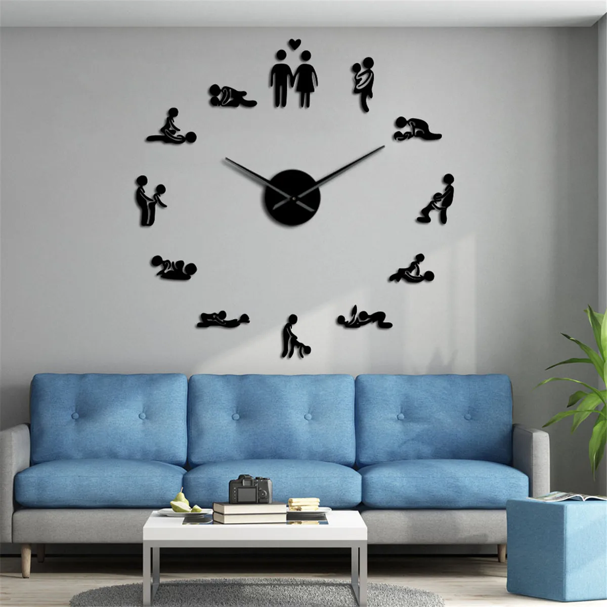 Sex Love Position Mute Wall Clock Bachelorette Game Sexy Kama Sutra 3D DIY Clock Watch Funny Adult Room Decor Sticker Art New