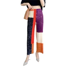 

2022 Spring And Summer New Miyake Fold Printing Pants Women's Nine-point Straight-leg Pants Fashion Casual Women's Clothing