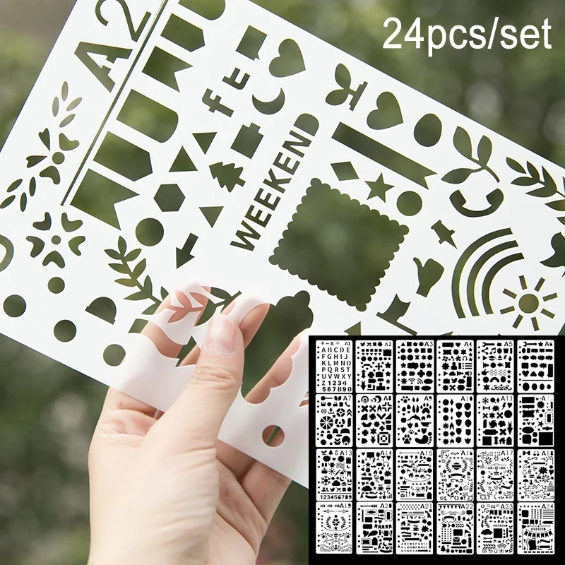 24pcs/set Scrapbook DIY Album Collection Card Cutter Die Cutting Template A5 Painting Craft Tools | Канцтовары для офиса и