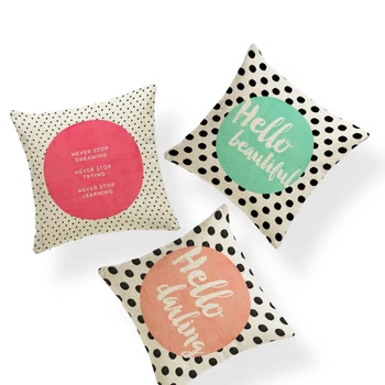 

Simple Custom Pillowcase Heart Text Spot Blue Square Throw Pillow Living Room Decoration Large Polyester Linen Cushion Cover