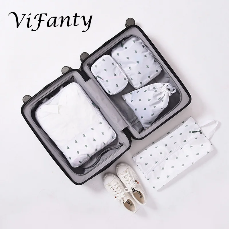 White with pattern Полная печать шаблон портативный 5 шт дорожные потребности куб для упаковки багажа - Цвет: White with pattern