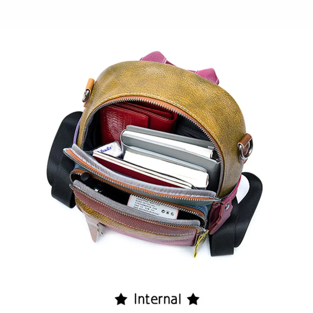 Lukegear Сумки из натуральной кожи Винтажный стиль смешанные цвета мин рюкзак женские сумки застегивающиеся на молнию школьные сумки