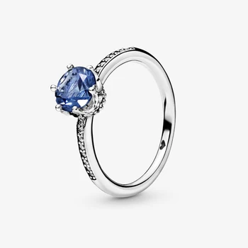 

New 2019 Fashion Silver Color Clear Blue Sparkling Crown Solitaire Ring For Women Wedding Engagement Pan Rings DropShip