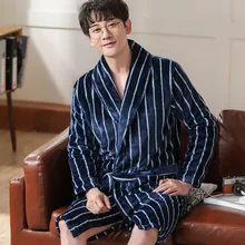 Мужской халат, зимний теплый фланелевый банный халат, длинный, размера плюс, для влюбленных пар, ночной халат, Мужская Ночная рубашка