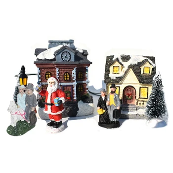 

10pcs/set Christmas Ornaments Luminous House Small Cabin Decoration Santa Claus Doll Set Drop Shipping
