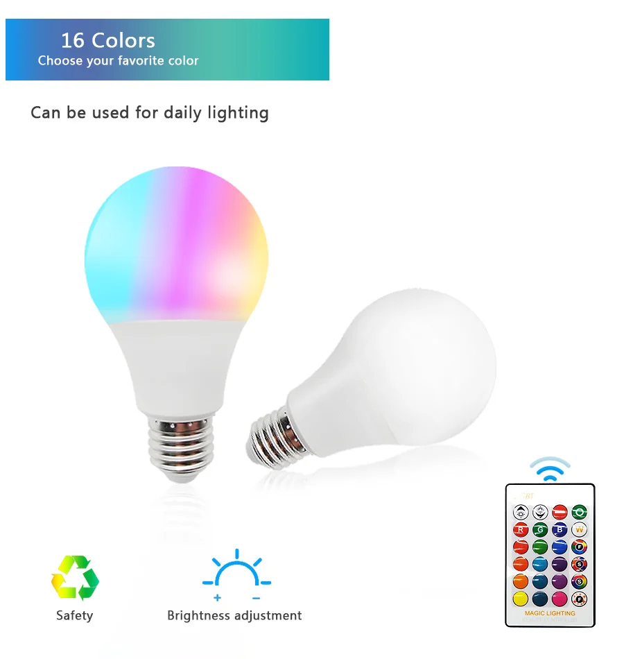 详110V 220V E27 RGB LED Bulb Lights 5W 10W 15W RGB Lampada Changeable Colorful RGBW LED Lamp With IR Remote Control+Memory Mode