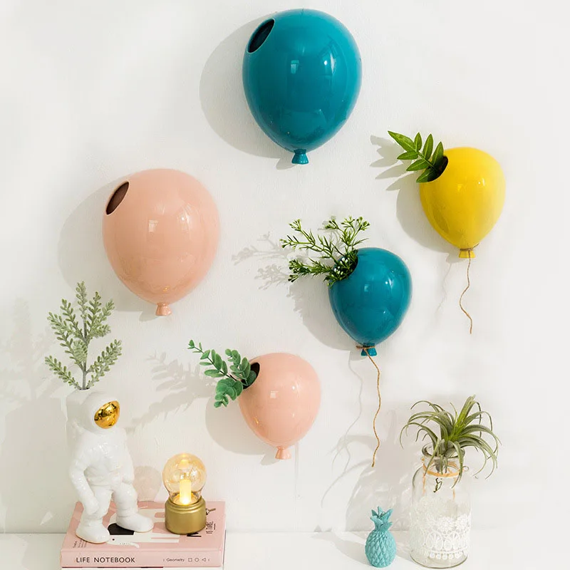 Nordic Creative American Ceramic Balloon Wall Hanging Flower Pot Children's Room Wall Hanging Flower Vase Home Wall Decoration 2
