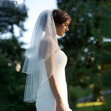 JIERUIZE, короткая фата невесты, два слоя, обрезанная кромка, с гребнем, тюль, свадебная фата, свадебные аксессуары