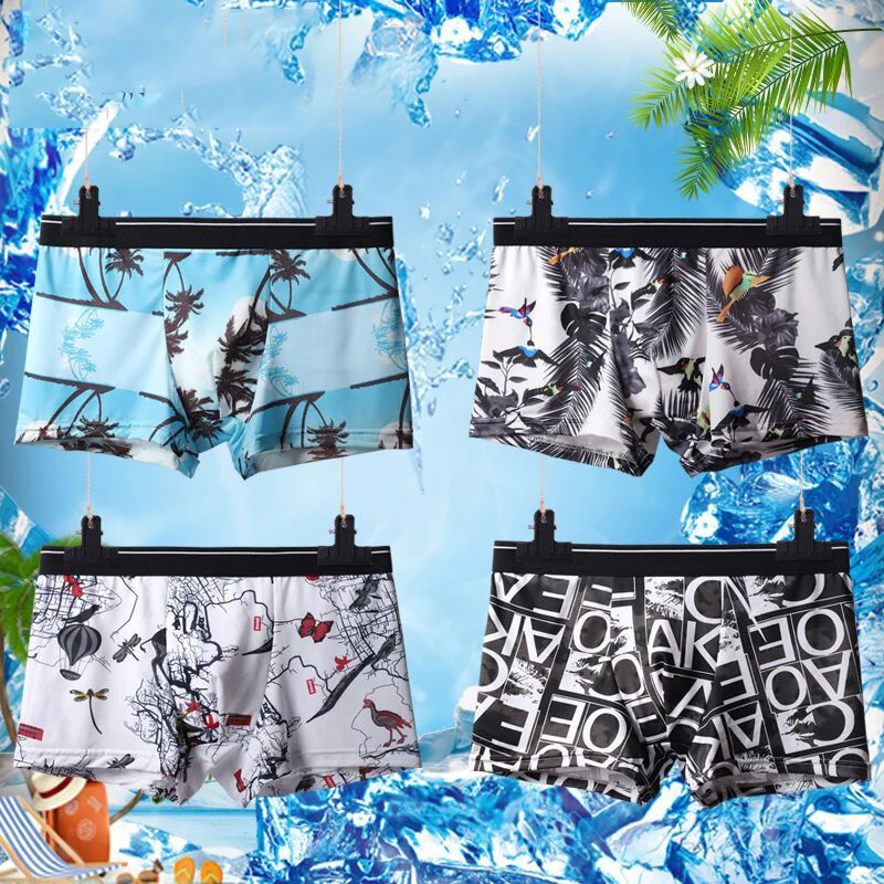 

Мужское нижнее белье из вискозы, 4 шт./лот, летние сексуальные мужские трусы, ультратонкие дышащие мягкие и удобные боксеры из вискозы, шорты