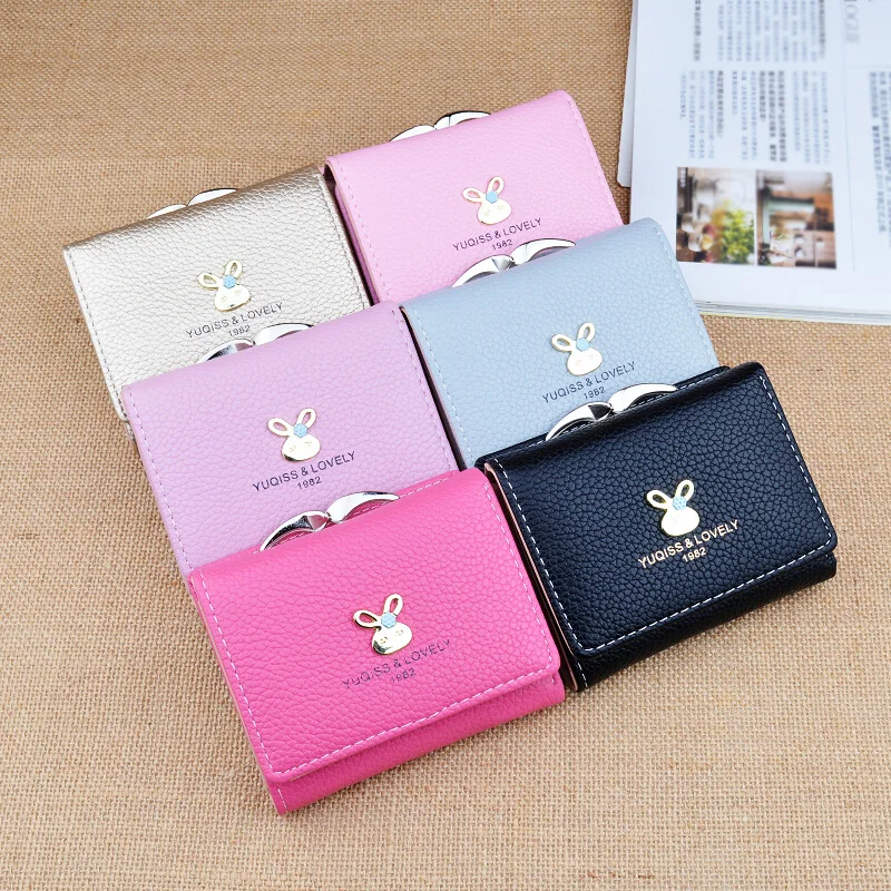 

New Women's Leather Small Wallet Short Sweet Lady Simple Mini Student Rabbit Wallet Female Coin Purse