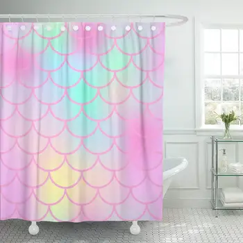 

Fantastic Fish Skin Scale Pattern Mermaid in Pink Color Shower Curtain Waterproof Polyester Fabric 72 x 78 Inches Set with Hooks
