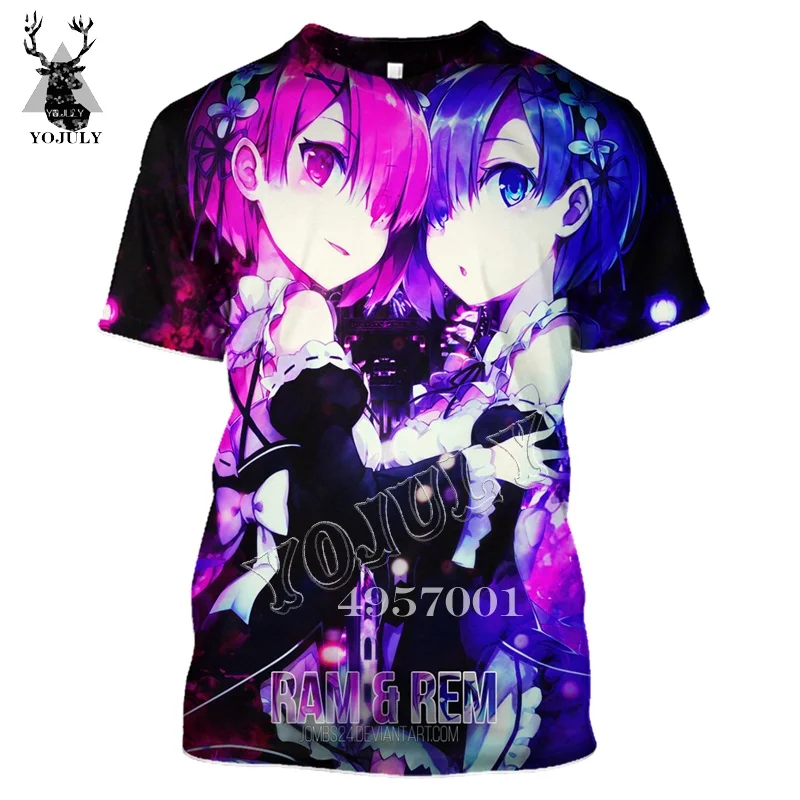 14 YOJULY аниме Re: zero две сестры горничной Ram and Rem футболка с 3D принтом Мужские повседневные футболки летняя одежда унисекс с короткими рукавами Y334 - Цвет: 14