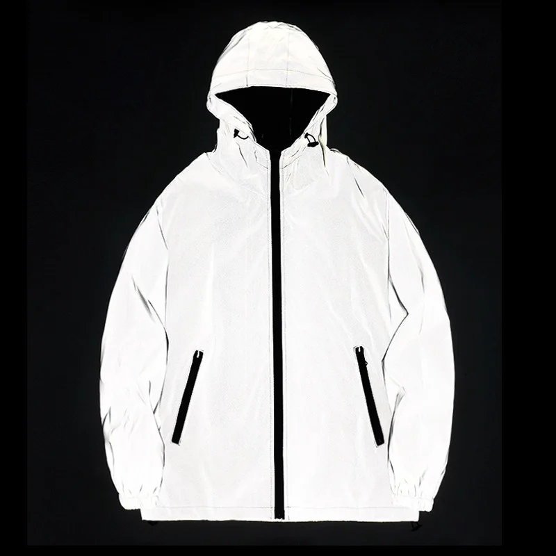 Hooded Reflective Jacket Men Harajuku Windbreaker 3M Reflective Jacket Men Streetwear Night 
