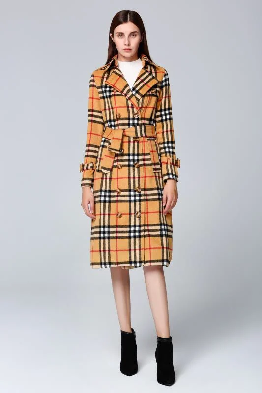

2019 Medium & Long Style Plush Nicole Plaid Trench Coat Winter Jacket Women Full Long Sleeves Turn-down Collar Double Breasted