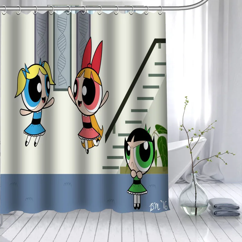 ShunQian Powerpuff девушки Перезагрузка занавеска из полиэстеровой ткани 12 крючков для ванной водонепроницаемый плесени доказательство занавес для ванной - Цвет: 7