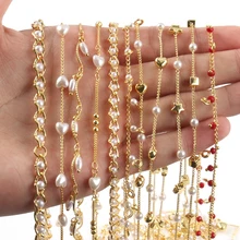 

1m Gold Color Stainless Steel Heart Star Pearls Crystal Beads Chains for Jewelry Making DIY Handmade Bracelets Necklaces Ankles