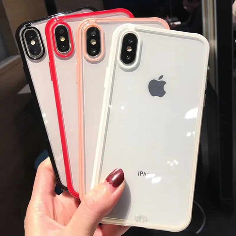 

Colorful Anti-shock Frame Colorful Transparent Phone Case For iPhone 8 7 6 6S Plus X XS XR XS Max Soft TPU Shockproof Back Cover