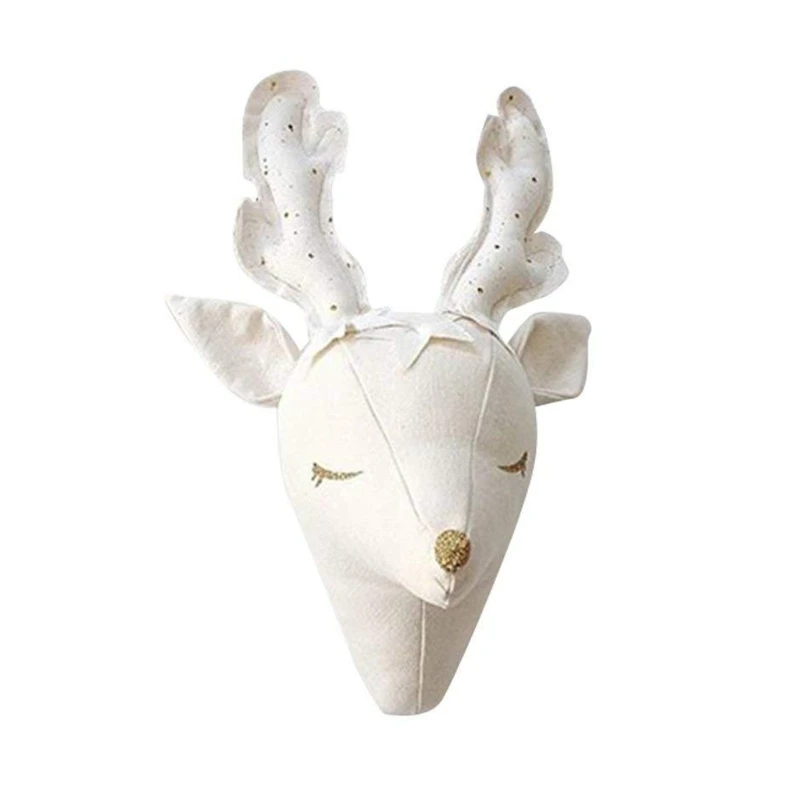 

Cotton 3D Stuffed Elk Hanging Art Crafts Kids Room Decor Wall Mount Cartoon Cute Animal Head Ornament