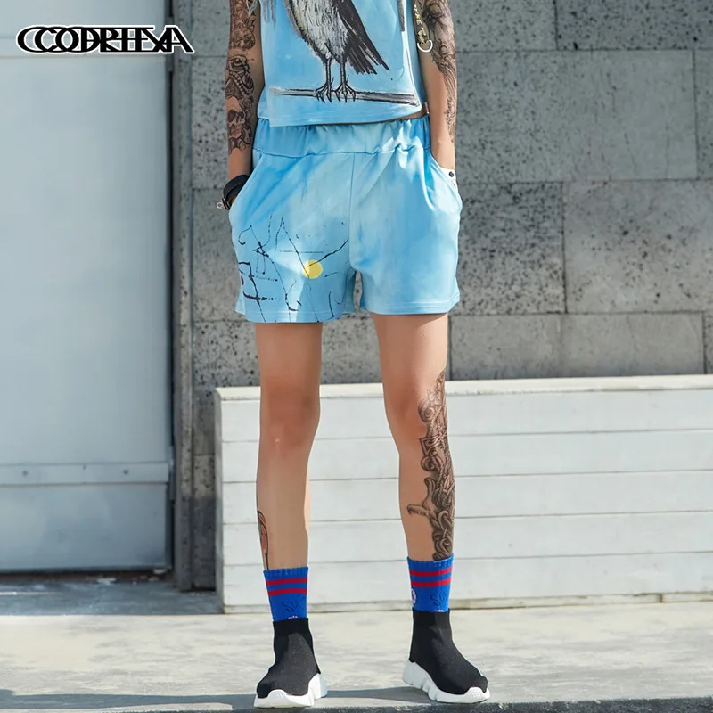 Summer shorts women new cartoon print hotpants oversized loose hip hop streetwear cotton short overalls letter booty shorts lady shorts