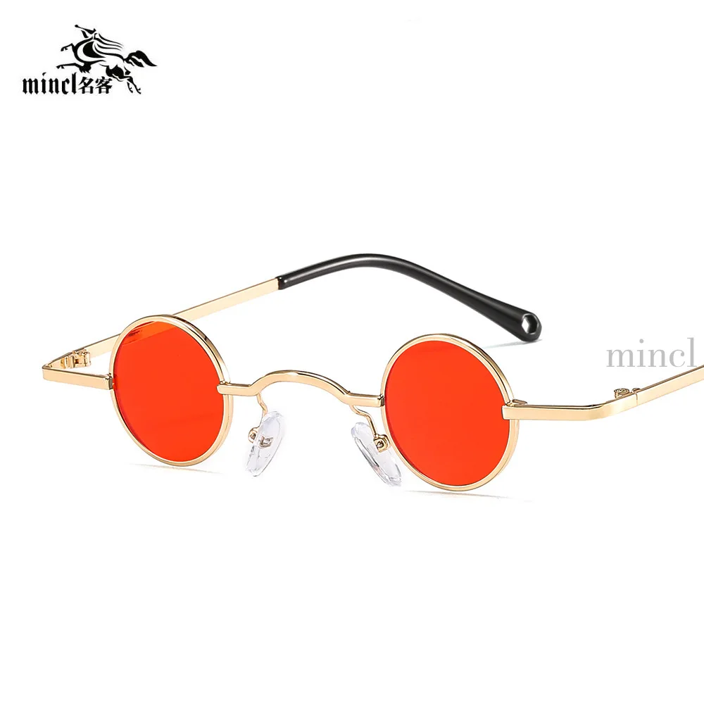 Small Size Round Sunglasses Men Cool Hip Hop Retro Punk Sun Glasses Metal Frame Fashion Women Eyewear Mirror UV400 with Box NX - Цвет линз: gold red