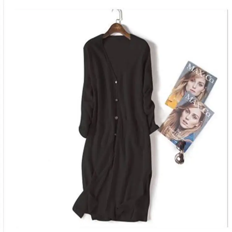 black cardigan Woherb Винтаж длинные женские шерстяные кофты зимние куртки в стиле Харадзюку длинный рукав с разрезом Большие размеры Трикотаж женский свитер-пуловер - Цвет: black cardigan
