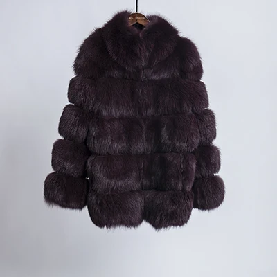 Purple Пальто из натурального Лисьего меха, женская зимняя Толстая куртка из натуральной лисьего меха, модная верхняя одежда, роскошные женские со стоячим воротником, большие размеры - Цвет: Purple